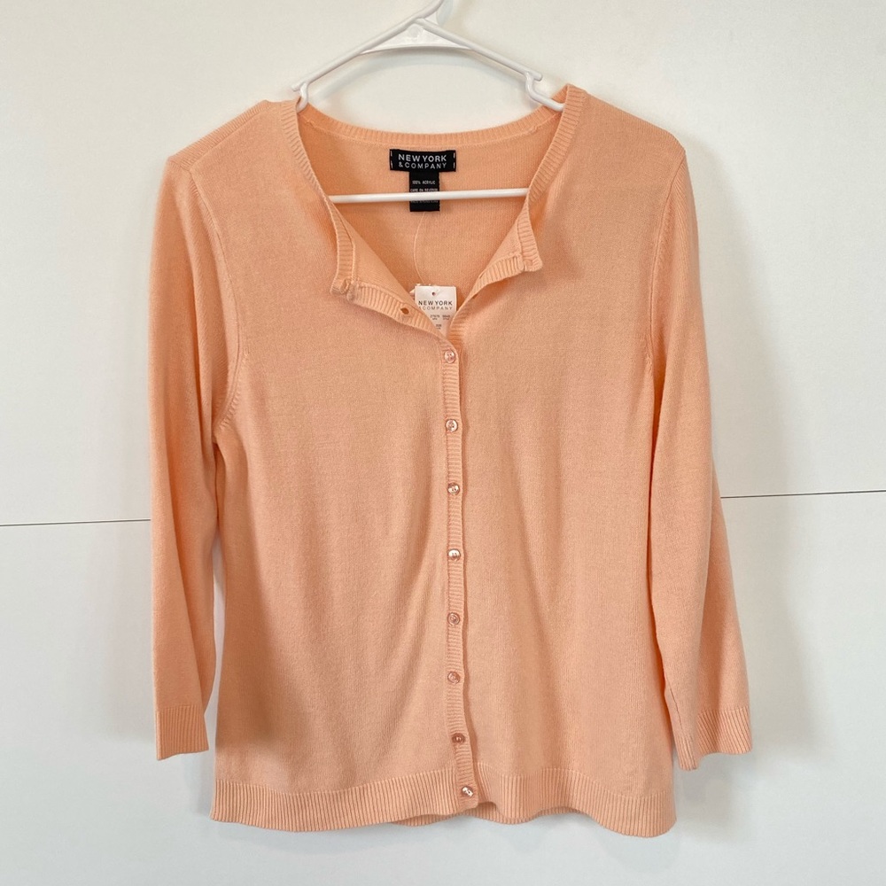 New York & Company peach button up sweater- L